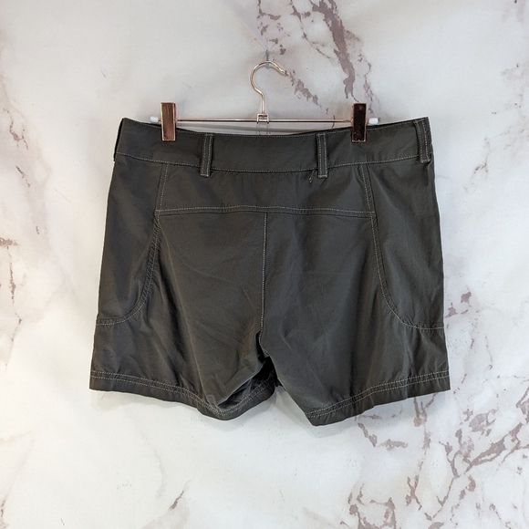 Athleta Shorts Women 10 12 Green Army Nylon Drawstring Mid Rise Ruched Pocket * - Picture 4 of 11